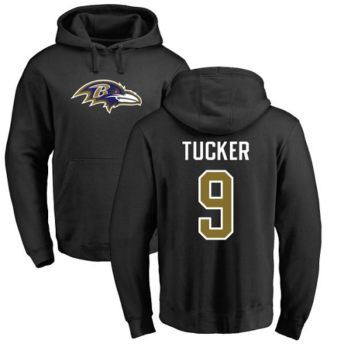 Men Baltimore Ravens Black Justin Tucker Name and Number Logo NFL Football 9 Pullover Hoodie Sweatshirt